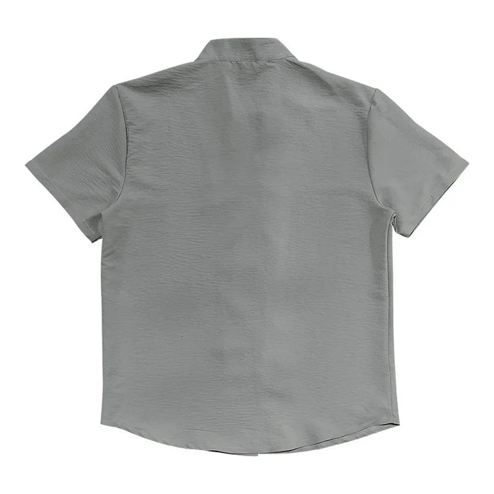 Summer New Short Sleeve Shirts for Men Fashion Solid Casual Linen Tops Breathable Stand Collar Loose Beach Blouses Men Clothing