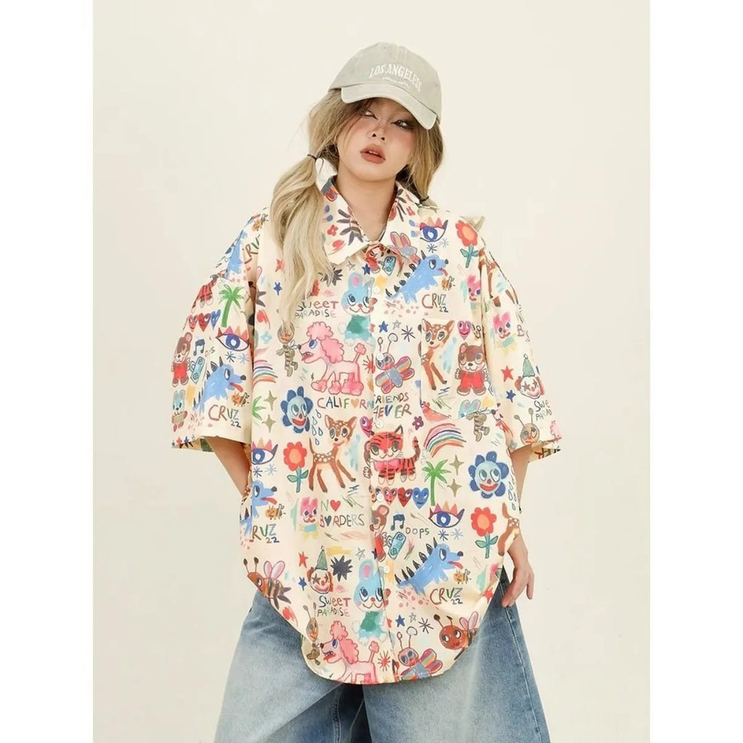 Print Shirts Summer Streetwear Interest Women's T-Shirts Loose Cartoon Cute Tops  Short Sleeve Clothes Vintage Fashion Popular