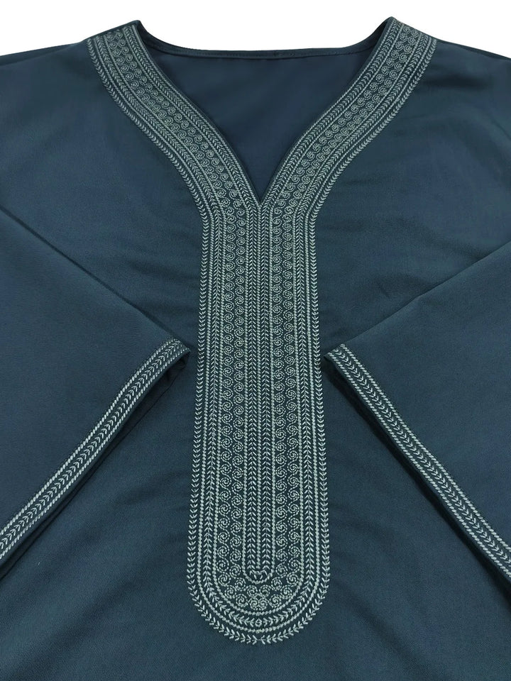 Middle East Kaftan Men's Muslim Fashion Abayas Short Sleeve Casual Robe Breathable Ethnic Style Embroidered Men Moroccan Thobe