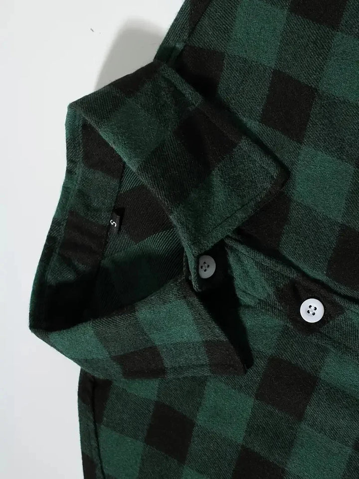 Mens Shirts Fashion Classic Plaid Cardigan Casual Shirt Long Sleeve Chest Two Pockets Turn-Down Collar Spring Autumn Men Tops