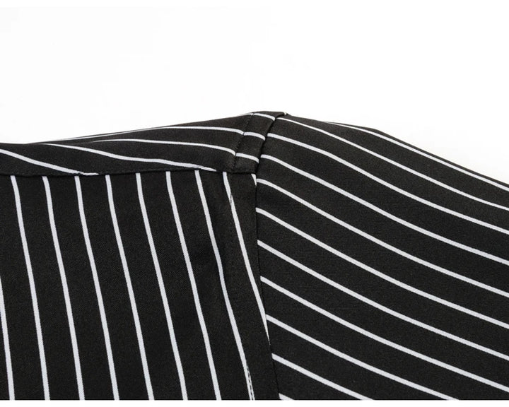 Men's Elegant  Striped Iron-Free Long Sleeve Dress Shirts - Breathable, Stretchy Casual Button Up Shirt For Formal Occasions