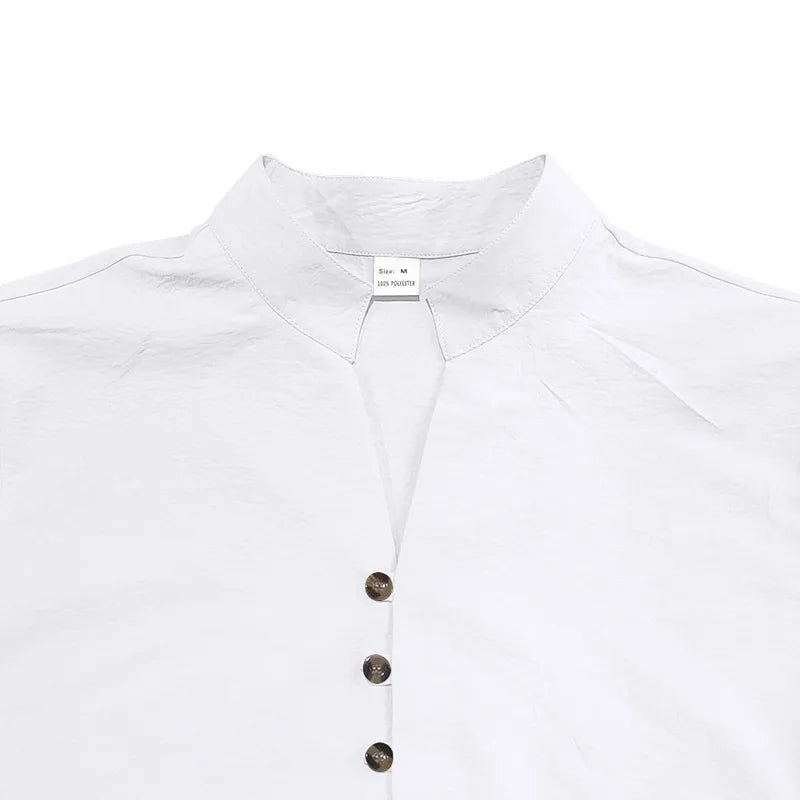 Summer New Short Sleeve Shirts for Men Fashion Solid Casual Linen Tops Breathable Stand Collar Loose Beach Blouses Men Clothing
