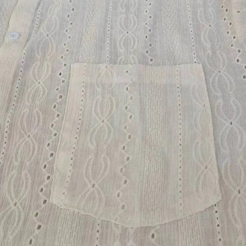 قميص رجالي شبكي مثير - ياقة عريضة، أكمام طويلة أنيقة