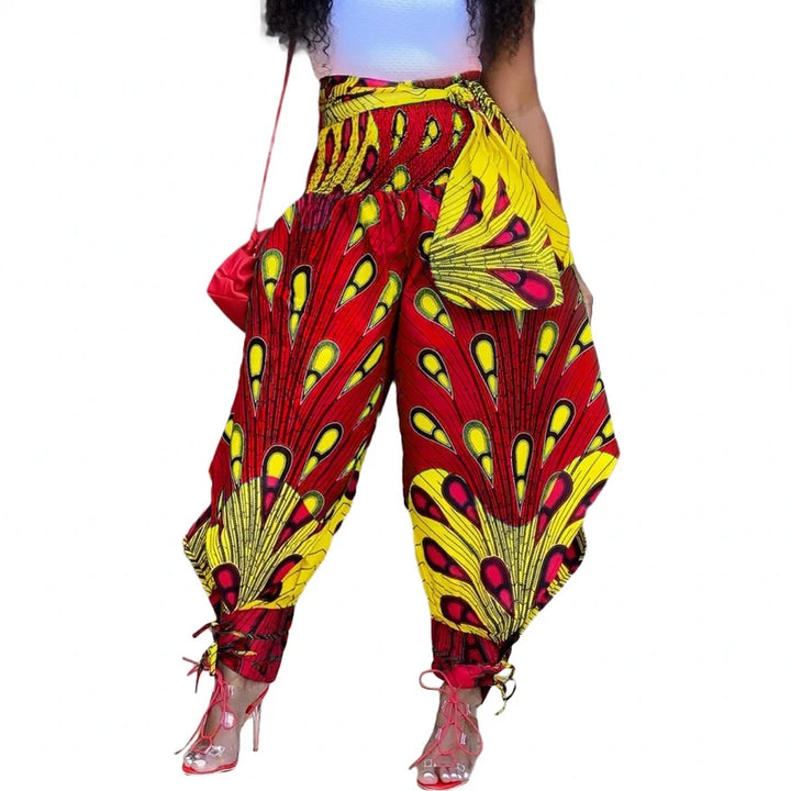 Polyester African Ladies Clothes Dashiki Print Trousers Elastic Waist Ankara Fashion High Harem Pant African Pants For Women
