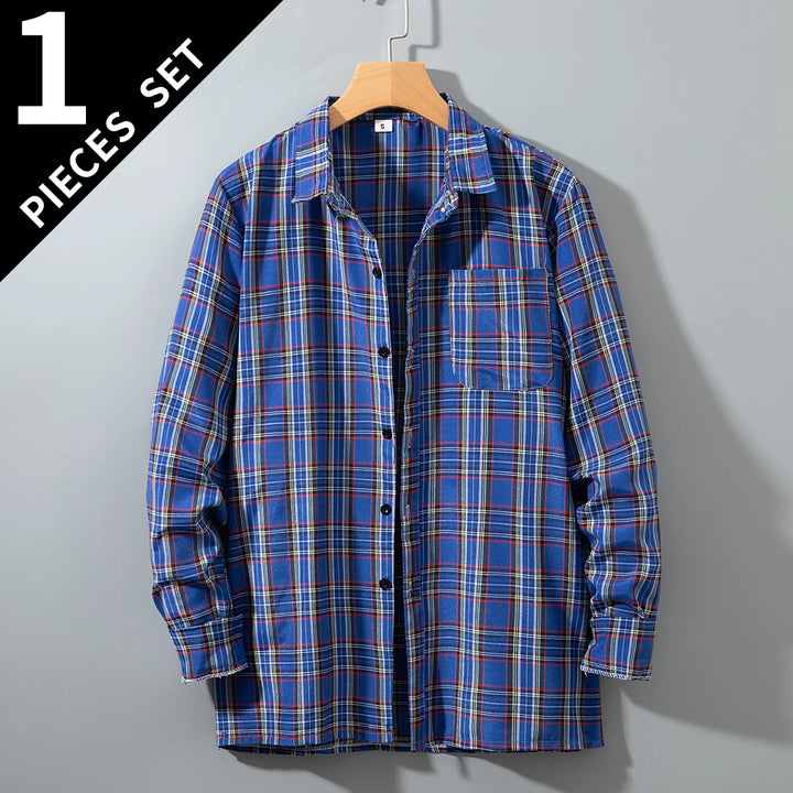 Men's Shirt Spring And Autumn Coat Fashionable Classic Checkered Youth Casual Comfortable And Fashionable Button Up Long Sleeved