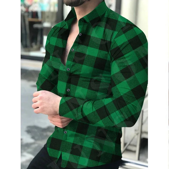 Men’s Printed Checkered Long Sleeve Casual Shirt