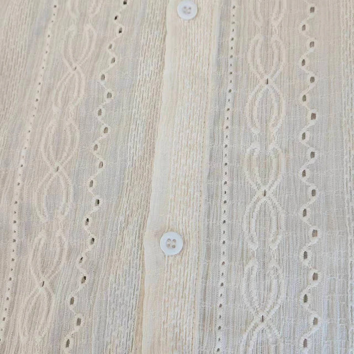 قميص رجالي شبكي مثير - ياقة عريضة، أكمام طويلة أنيقة