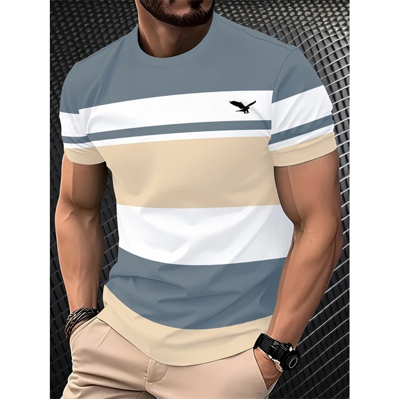 Simple Fashion Striped Graphic T Shirts For Men Summer Casual Short  Sleeve 3D Printed T-shirts Loose Breathable Daily Wear Tees