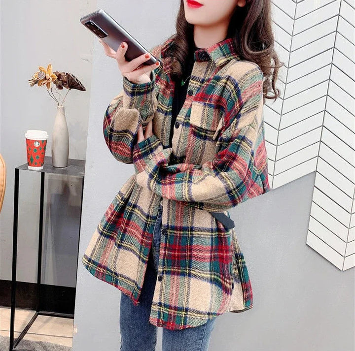 Women’s Vintage Check Jacket – Luxury Spring & Autumn Casual Coat 2025