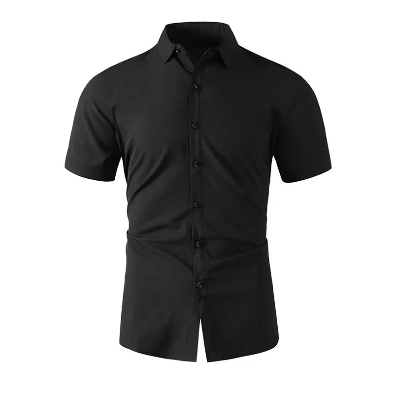 Men's Black Short Sleeve Dress Shirt Slim Fit Non-iron Formal Business Button Down Shirt for Office