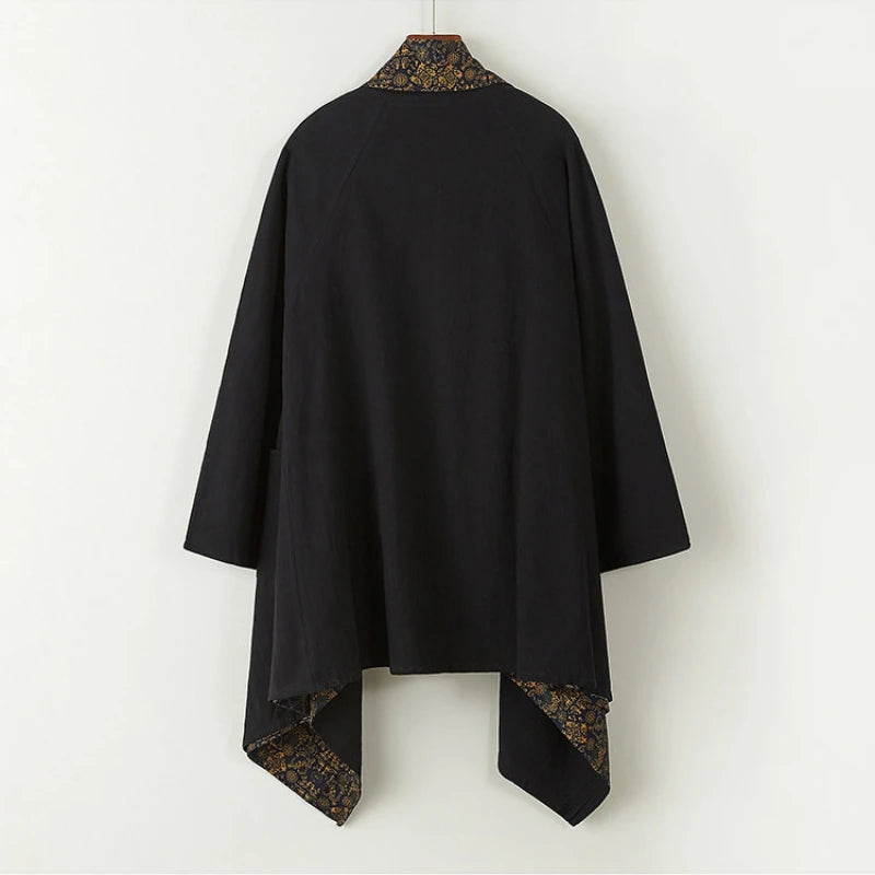 Men's Kimono Cardigan Japanese Samurai Costume Cotton Linen Haori Yukata Streetwear Retro Ethnic Robe Double-Sided Cloak Jacket