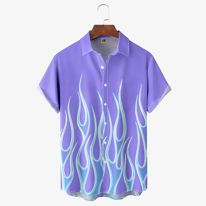 Men's Shirt 3D Vintage Summer Fashion Red Flame Hawaiian Shirt Men's Summer Short-sleeved Loose Shirt 2026 Style