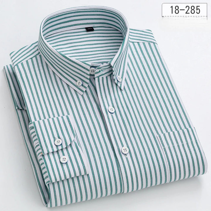 New in Shirt 100% Cotton Long-Sleeve Shirts for Men Slim Fit Plain Shirt Thin Plaid Striped Tops Fashion Elegants Office Clothes