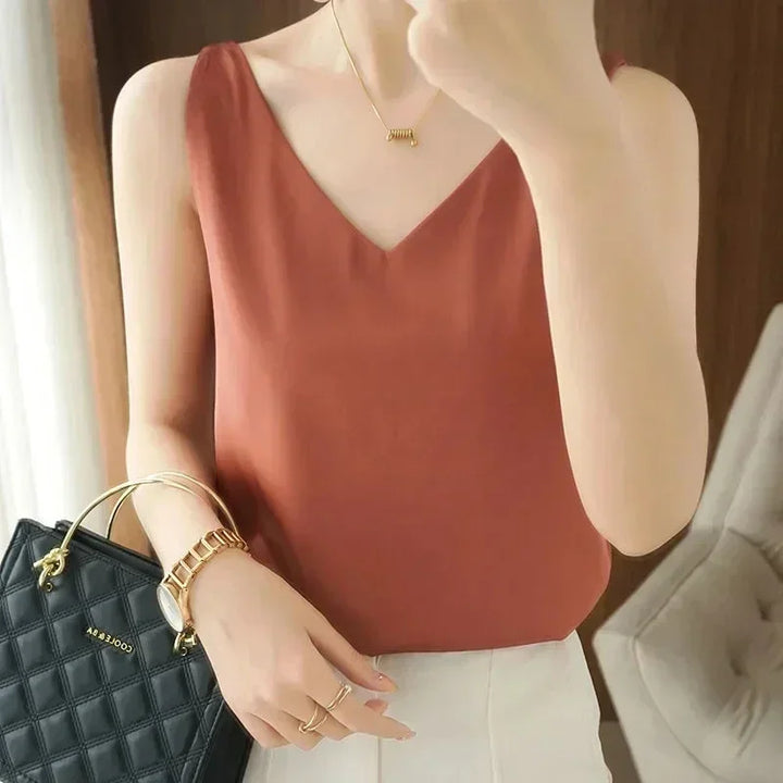 2025 Women’s Satin Silk Camisole – Sleeveless V-Neck Summer Tank Top