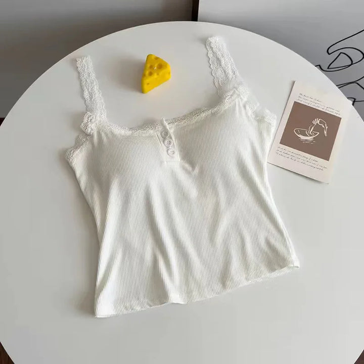 Women’s Sexy Lace Cropped Top – Sleeveless Camisole with Built-In Cups