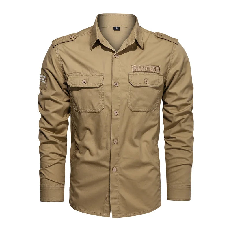 Cotton Shirt Men Casual Solid Long Sleeve Blouses High Quality Militar Overshirt Brand Clothing Black Cargo Shirts for Men 6XL