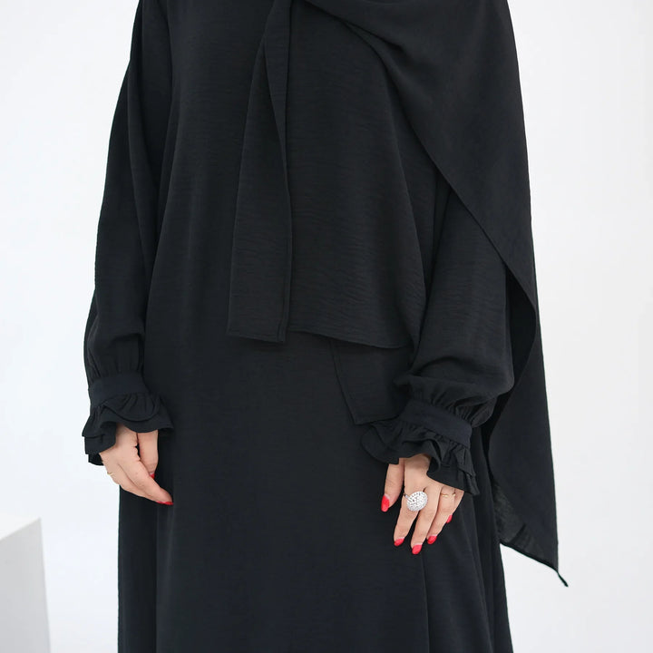 Abaya Dubai with Integrated Hijab Scarf Muslim Dress Women Zipper Front Side Pockets Islamic Clothing Modest Turkish Gown Casual