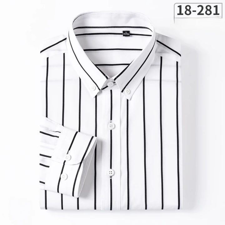 New in Shirt 100% Cotton Long-Sleeve Shirts for Men Slim Fit Plain Shirt Thin Plaid Striped Tops Fashion Elegants Office Clothes