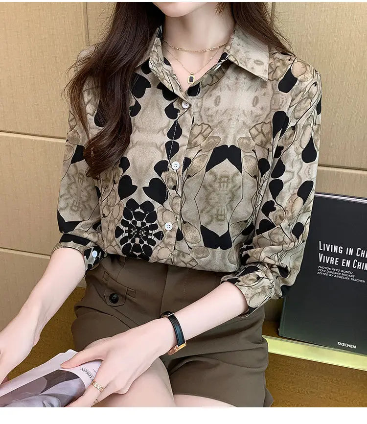 2024 New Fashionable Shirt Vintage Elegant Printing Long Sleeve Blouses Printed Loose Spring and Autumn Edition All-match Tops