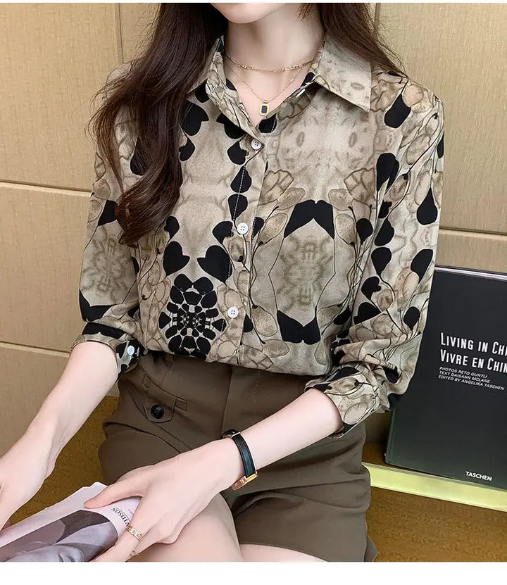 2024 New Fashionable Shirt Vintage Elegant Printing Long Sleeve Blouses Printed Loose Spring and Autumn Edition All-match Tops