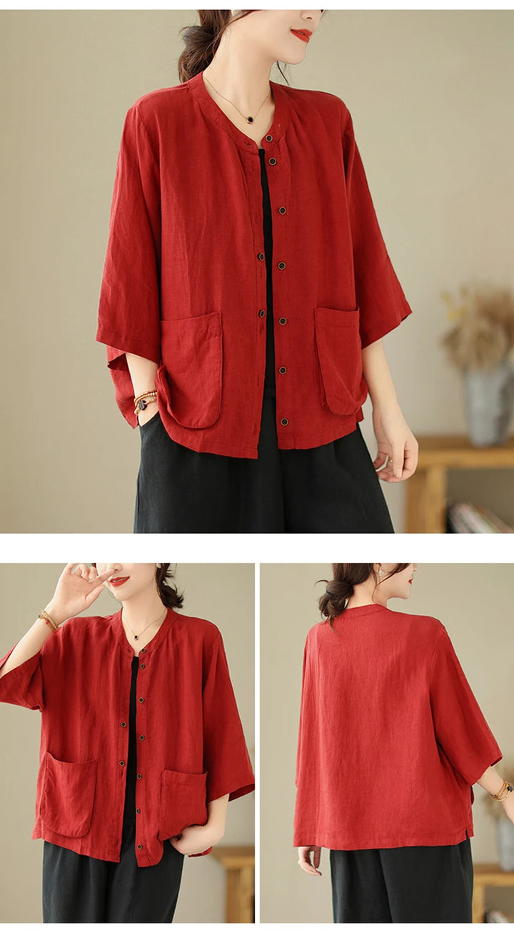 Woman Top Single-Breasted Loose Shirts & Blouses for Women Pocket Cheap Tops Female