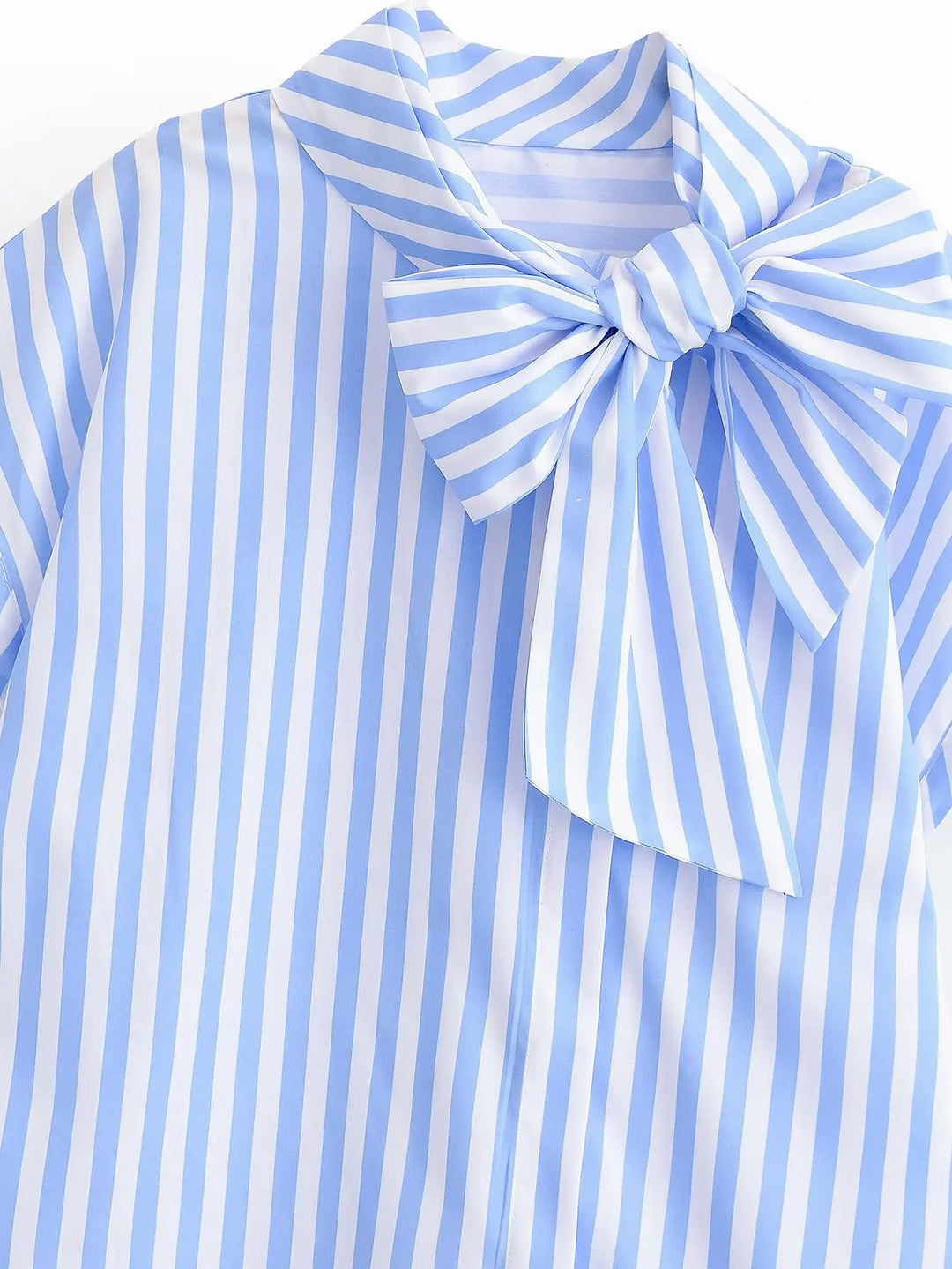 Women's Striped Shirts 2026 Summer Fashion High Neck With Bow Short Sleeve Blouses Casual Female Loose Buttons Tops