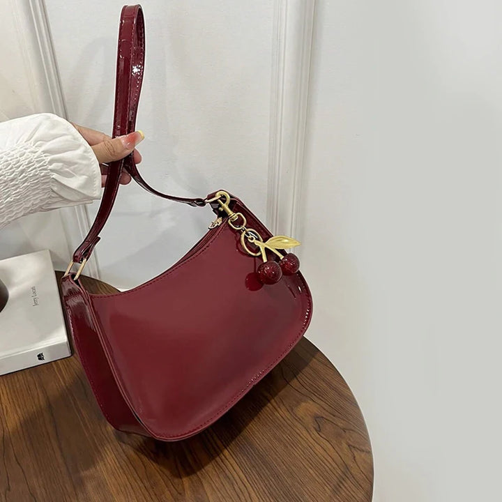 Vintage Women’s PU Leather Shoulder Bag – Crossbody Handbag with Cherry Pendant