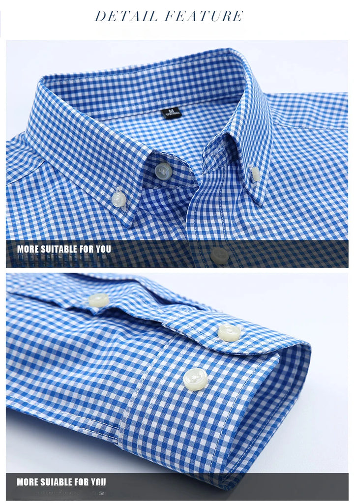 New in Shirt 100% Cotton Long-Sleeve Shirts for Men Slim Fit Plain Shirt Thin Plaid Striped Tops Fashion Elegants Office Clothes