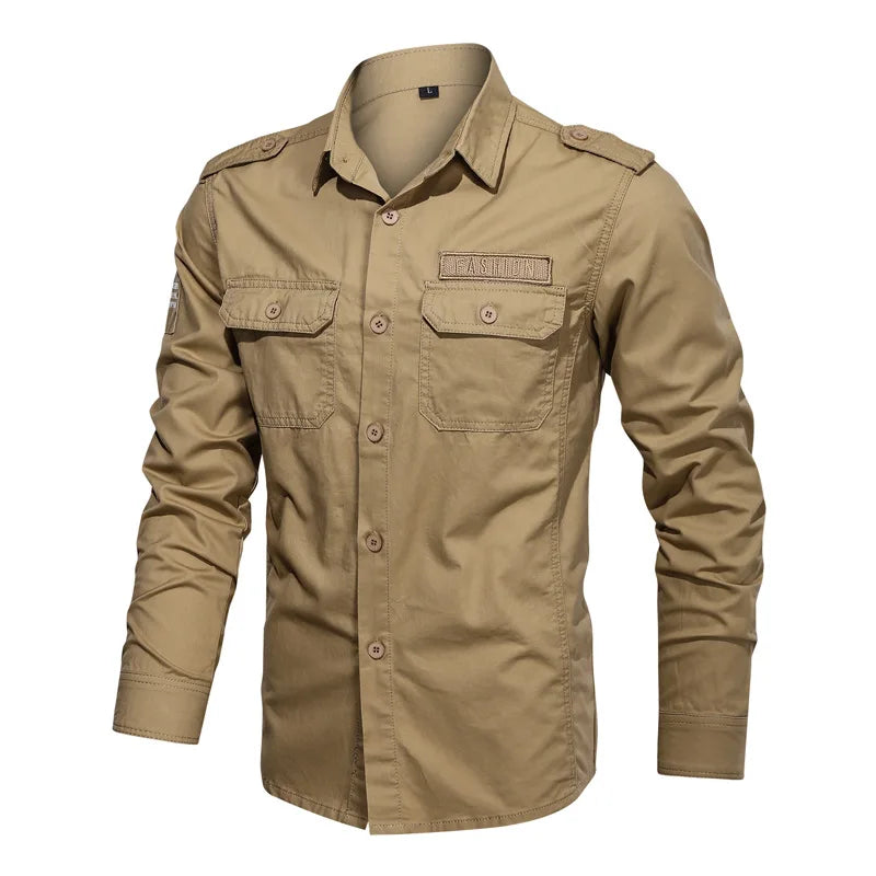 Cotton Shirt Men Casual Solid Long Sleeve Blouses High Quality Militar Overshirt Brand Clothing Black Cargo Shirts for Men 6XL