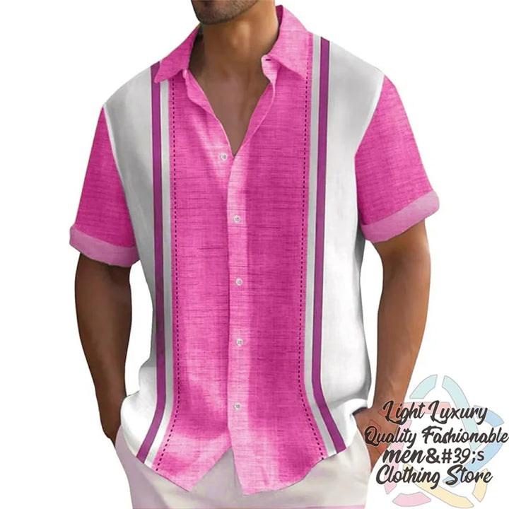 Men's shirts Summer striped linen print shirts Casual short-sleeved button Hawaiian shirts Oversized men's tops outfit collar
