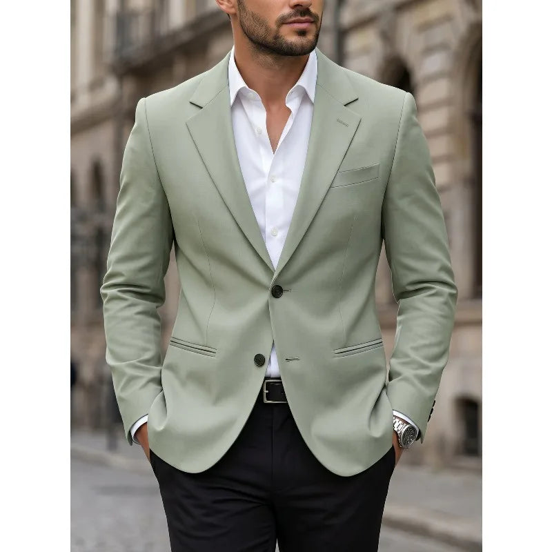 KIDWHXR Man Blazer Korean Slim Simple Solid Color Turn Down Collar Male Suit Outerwear Business Casual Long Sleeeve Men Coat