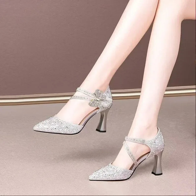2025 Women’s Luxury Sandals – Korean Style, Pointed Toe High Heels