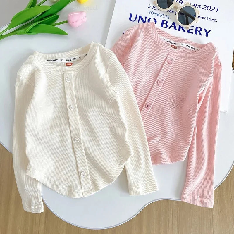 Children T-Shirts Slim Top Solid Color Fashion Breasted T-shirt Long Sleeve Girls Play Undershirt Kids Clothes for Girls