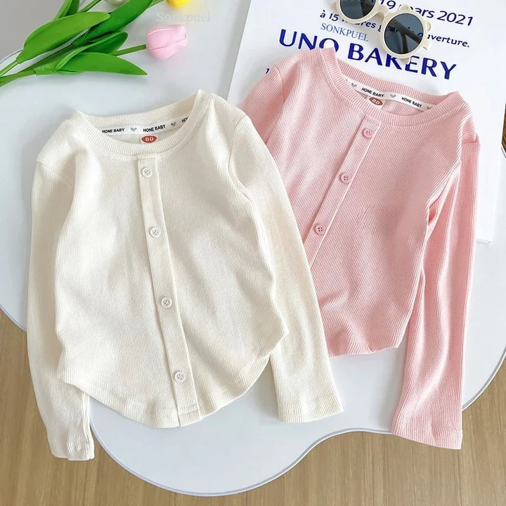 Children T-Shirts Slim Top Solid Color Fashion Breasted T-shirt Long Sleeve Girls Play Undershirt Kids Clothes for Girls