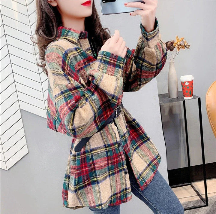 Women’s Vintage Check Jacket – Luxury Spring & Autumn Casual Coat 2025