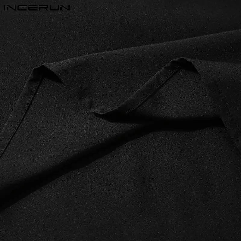 Handsome Well Fitting Men's Casual Shirts Solid Color Turtleneck Half Sleeve Button Up Camisa Masculina S-5XL INCERUN Tops 2023