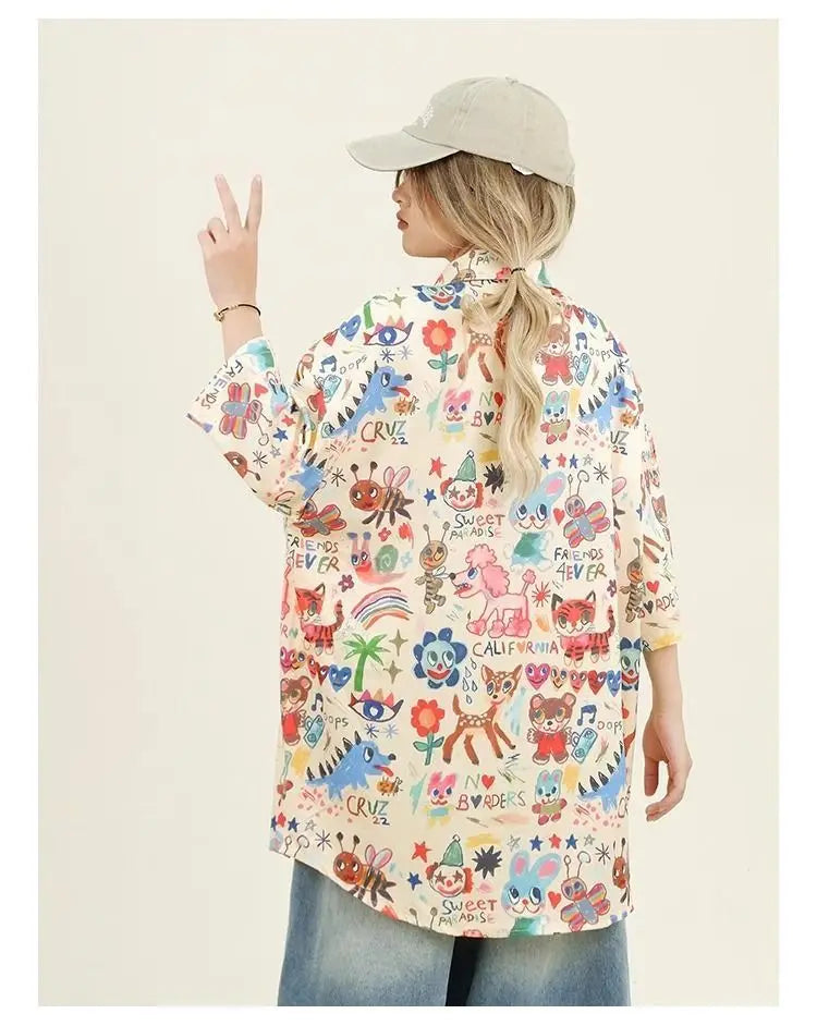 Print Shirts Summer Streetwear Interest Women's T-Shirts Loose Cartoon Cute Tops  Short Sleeve Clothes Vintage Fashion Popular
