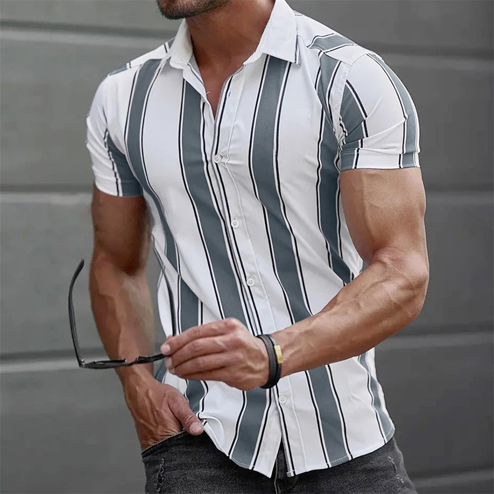 Men's Shirts Striped Shirts 3D Hawaiian Button Short Sleeve Plaid Red Top Beach Wear Black and White Shirt Men's Clothing