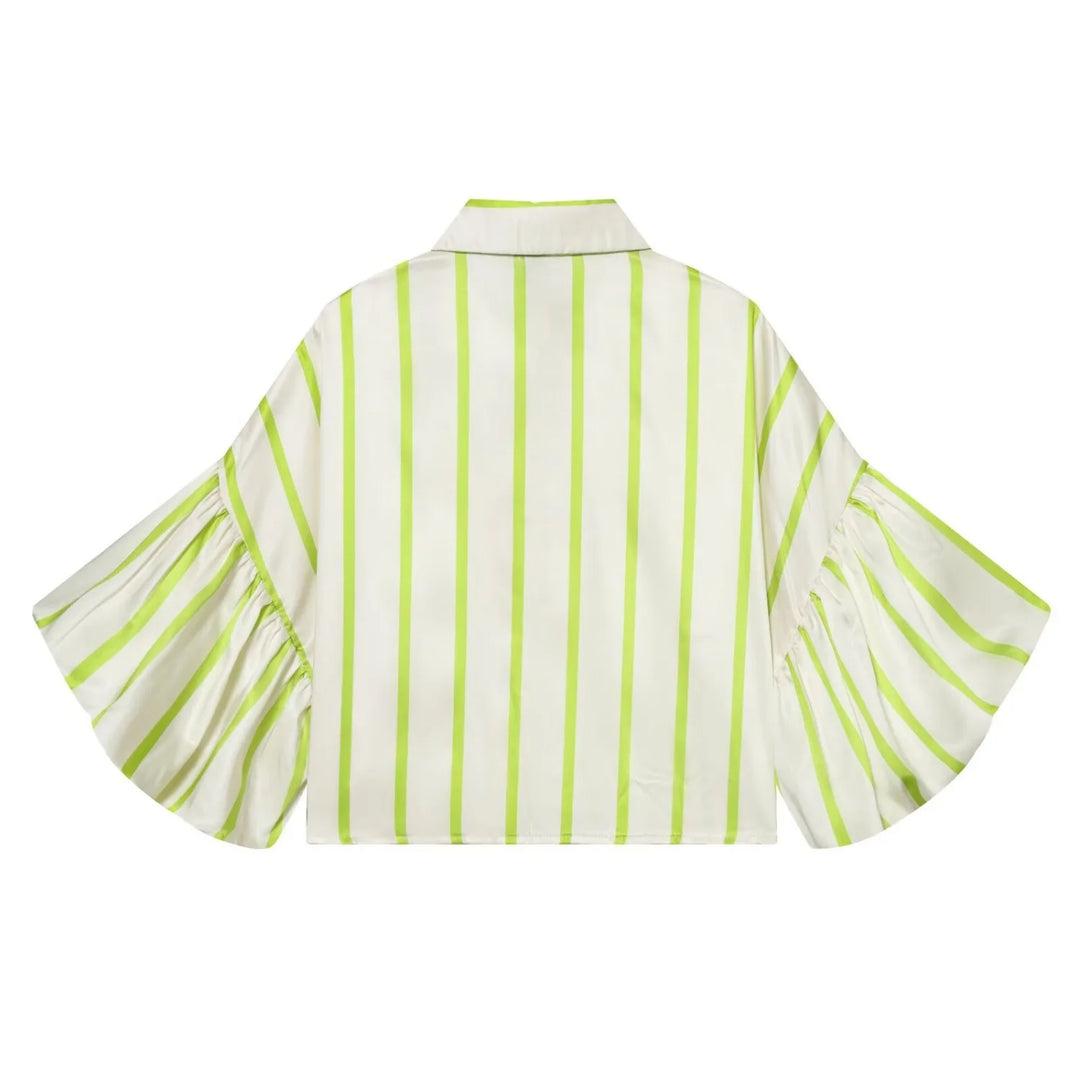 Women Striped Shirts Female Loose-Fit Bubble Sleeve Printed Shirts Lady Casual Youthful Energetic Short Sleeved Tops Clothing