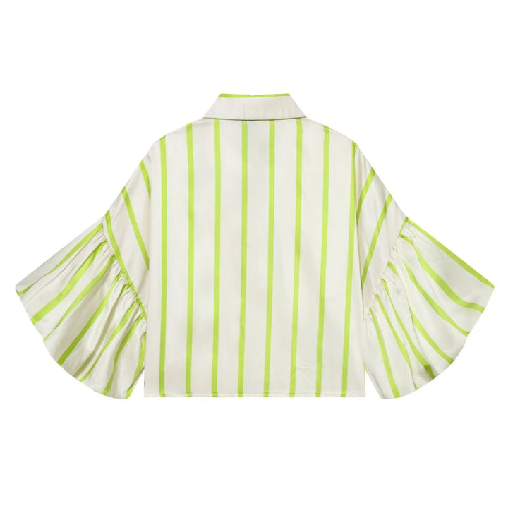 Women Striped Shirts Female Loose-Fit Bubble Sleeve Printed Shirts Lady Casual Youthful Energetic Short Sleeved Tops Clothing