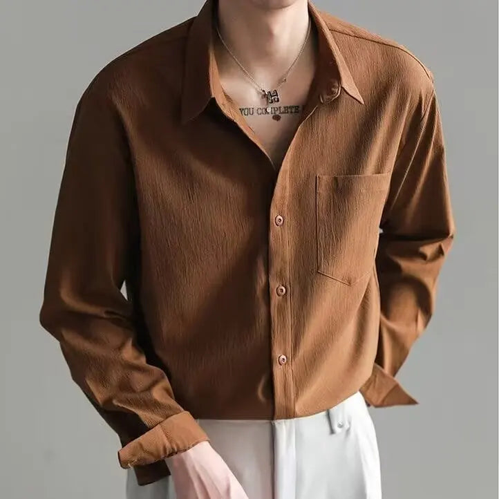 Solid Color Long-sleeved Shirt Loose Shirt Boys Summer Trend Versatile