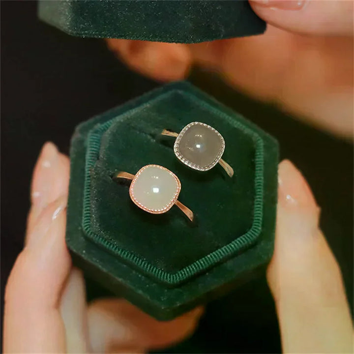Women’s Vintage Jade & Crystal Geometric Ring – Fashion Jewelry