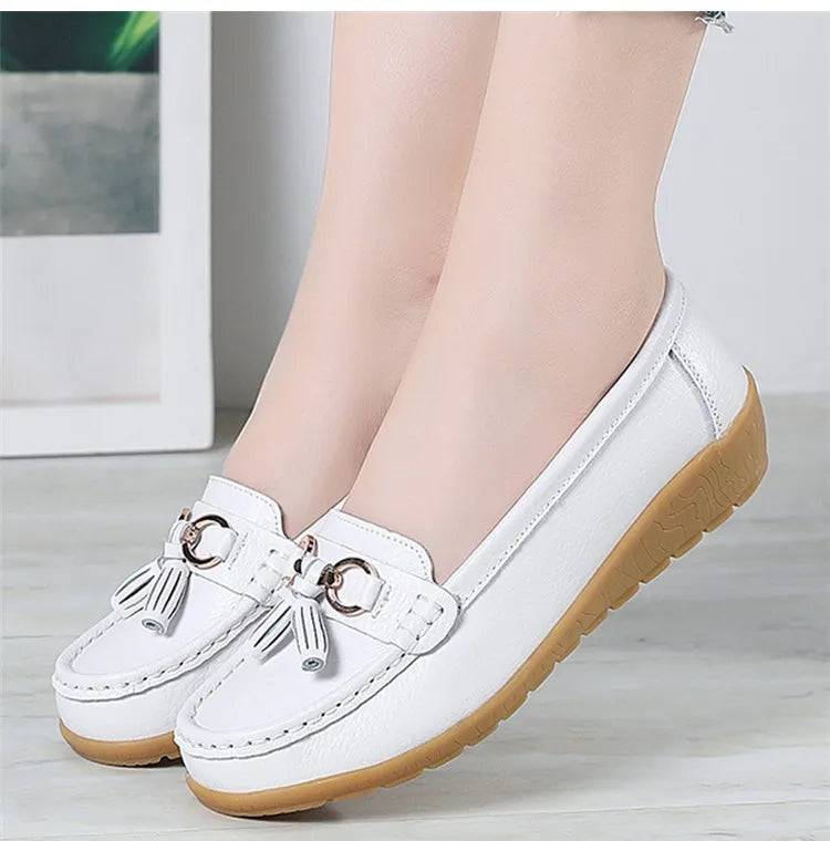 Women’s Leather Loafers – Breathable Chunky Flat Shoes