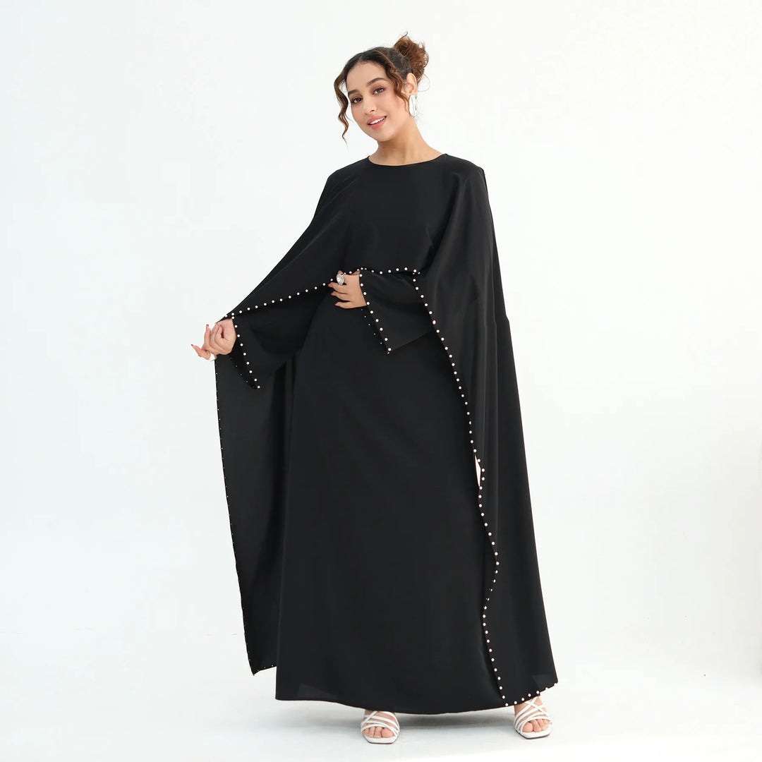 Luxury Dubai Shawl Abaya Elegant Beaded Waist Cinching Kaftan Muslim Women Traditional Dress Maxi Long Sleeve Robe Eid Outfit