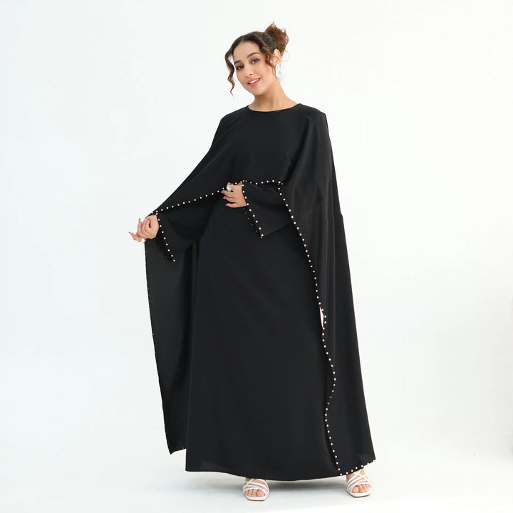Luxury Dubai Shawl Abaya Elegant Beaded Waist Cinching Kaftan Muslim Women Traditional Dress Maxi Long Sleeve Robe Eid Outfit