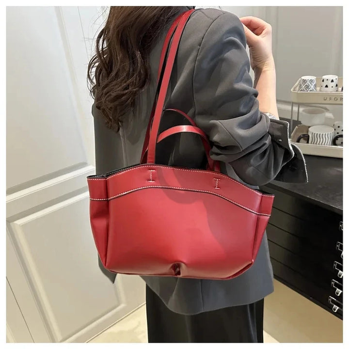 Women’s PU Leather Tote Bag – Large Capacity Vintage Shoulder & Crossbody Purse