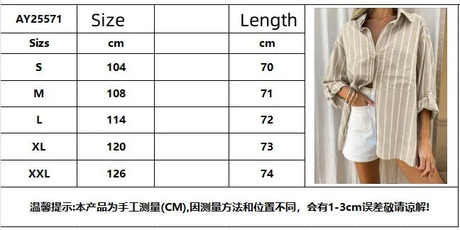 2026 Casual Loose Striped Shirts for Women Spring Summer Fashion Vintage Lapel Long Sleeve Tops Ladies Elegant Versatile Blouses