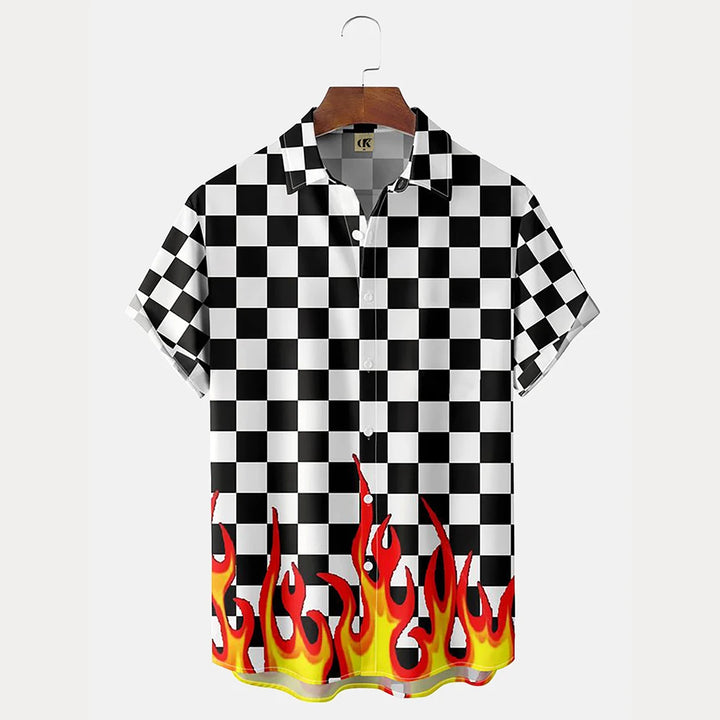 Men's Shirt 3D Vintage Summer Fashion Red Flame Hawaiian Shirt Men's Summer Short-sleeved Loose Shirt 2026 Style