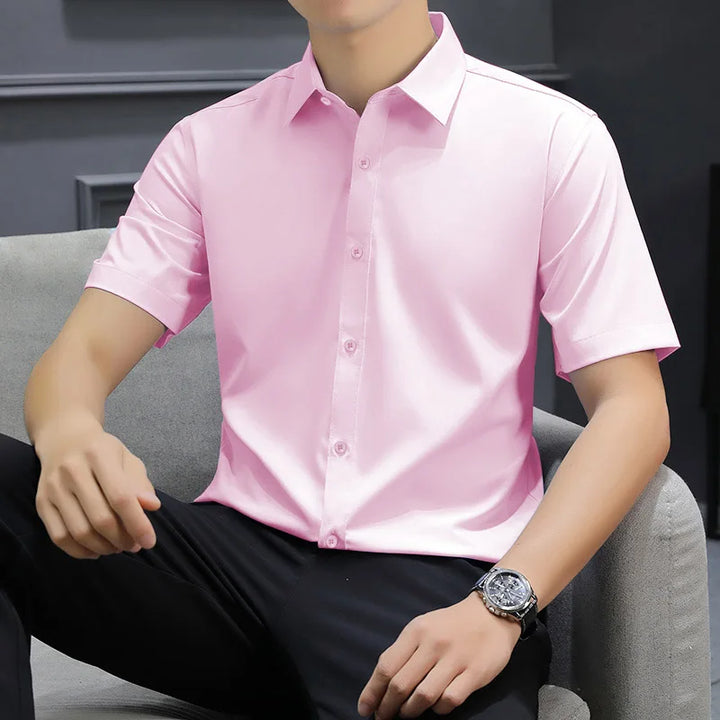Men's Black Short Sleeve Dress Shirt Slim Fit Non-iron Formal Business Button Down Shirt for Office