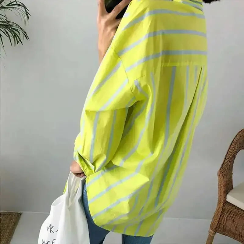 Striped Long Sleeve Thin Fit Shirt Women Spring Fashion Casual Bottom Temperament Top New